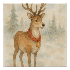 Cozy Christmas reindeer Festive Holiday Wall Art Perfect Poster