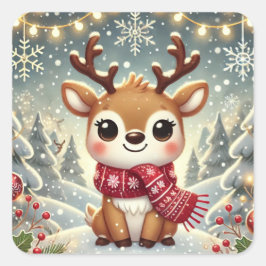 Cozy Christmas Reindeer in a Winter Wonderland Vierkante Sticker