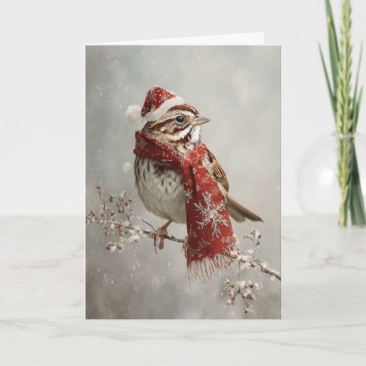 Cozy Christmas Sparrow Feestdagen Kaart (Voorkant)