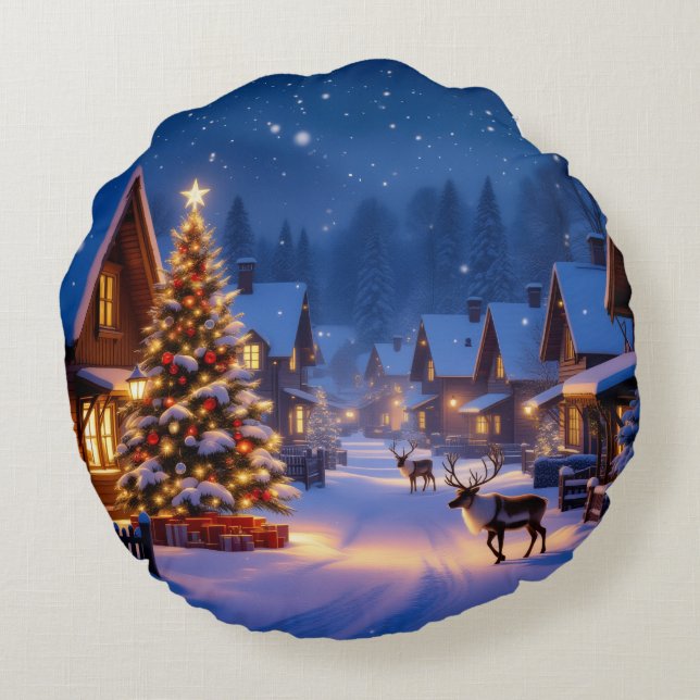 Cozy Christmas Throw  Round Pillow Rond Kussen (Achterkant)