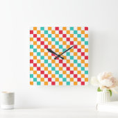 Cozy classroom diagonal checkerboard pattern vierkante klok (Huis)
