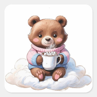 Cozy Cloud Bear Vierkante Sticker
