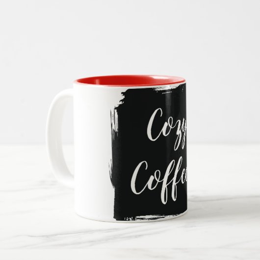 Cozy Coffee Aesthetic Script Two-Tone Ceramic Mug (Devant gauche)