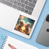 Cozy Companions - Square Vinyl Sticker (Laptop met iPhone)