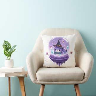 Cozy Cosmic Witch Cat Galaxy Throw Pillow Kussen