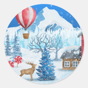 Cozy Cottage In Winter Wonderland Ronde Sticker