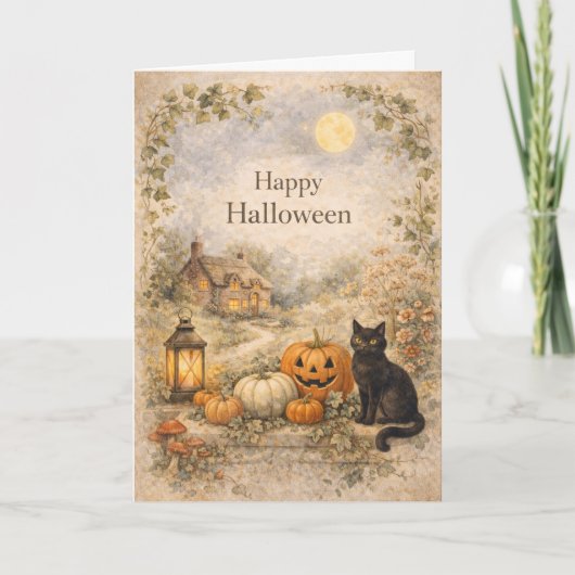 Cozy Cottage Vintage Halloween Kaart (Voorkant)