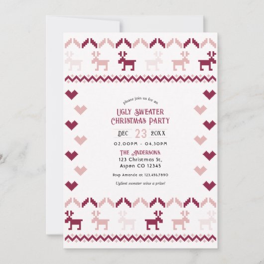 Cozy Cranberry Ugly Sweater Christmas Party Kaart (Voorkant)