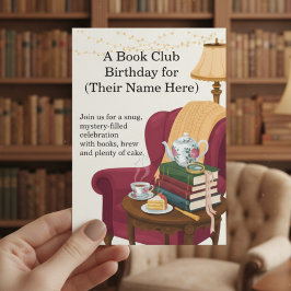 Cozy Crime & Cake Book Club Birthday Invite Kaart