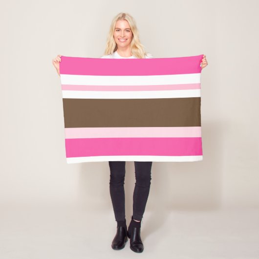 Cozy Custom Fleece Blanket Brown & Pink Stripe Deken (In situ)