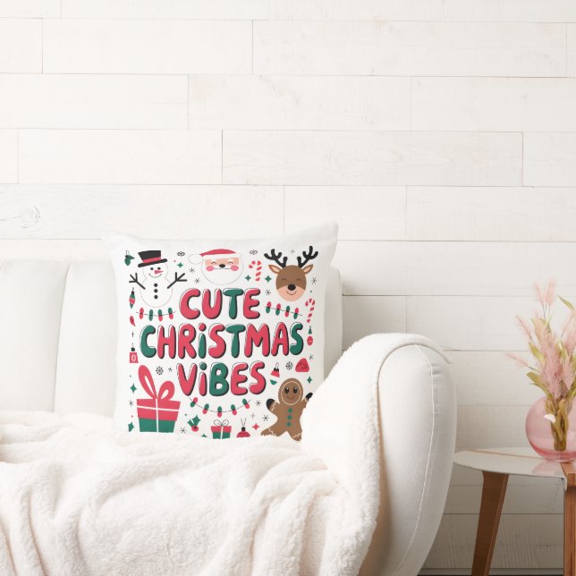 Cozy "Cute Christmas Vibes" Throw Pillow Kussen (Bank)