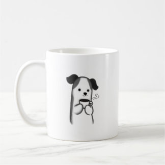 Cozy Dog with Coffee Mug | Minimalist Line Art Pet