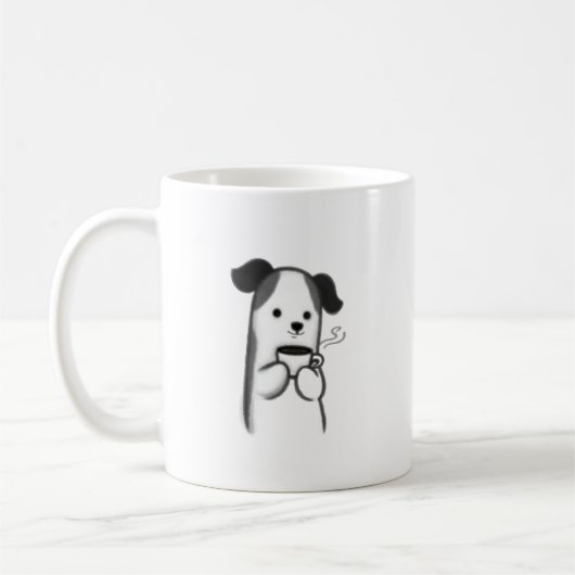 Cozy Dog with Coffee Mug | Minimalist Line Art Pet (Gauche)