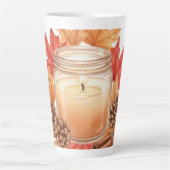 Cozy Fall Candle with Maple Leaves | Autumn Design Latte Mok (Voorkant)