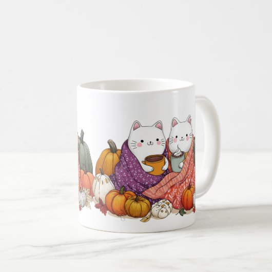 Cozy Fall Cats Mug with Pumpkins Koffiemok (Voorkant rechts)