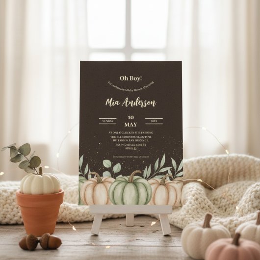 Cozy Fall Pumpkin Baby Shower Invitation Kaart