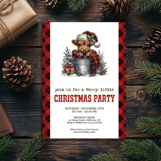 Cozy farmhouse highland cow Christmas invitation