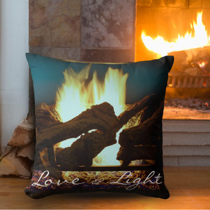 Cozy Fireplace Fire BrightScript Green Kerstmis Kussen