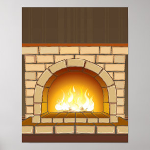 Cozy Fireplace Illustratie Poster