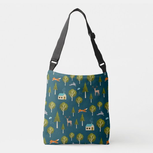 Cozy Forest Cabin and Animals Crossbody Tas (Voorkant)