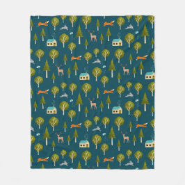 Cozy Forest Cabin and Animals Fleece Blanket Deken