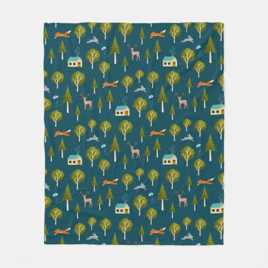 Cozy Forest Cabin and Animals Fleece Blanket Deken (Voorkant)