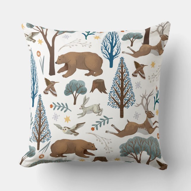 Cozy Forest Wildlife Illustration Kussen (Voorkant)