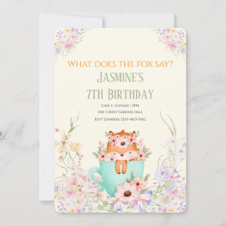 Cozy Fox Flower Forest Magical Birthday Invitation Kaart