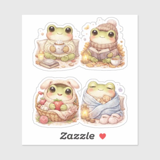 Cozy Frog Characters Custom-Cut Vinyl Sticker (Feuille)