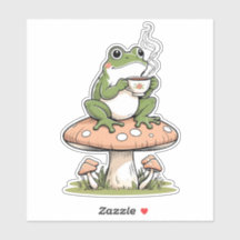 Cozy Frog Drink Tea op Toadstool Sticker
