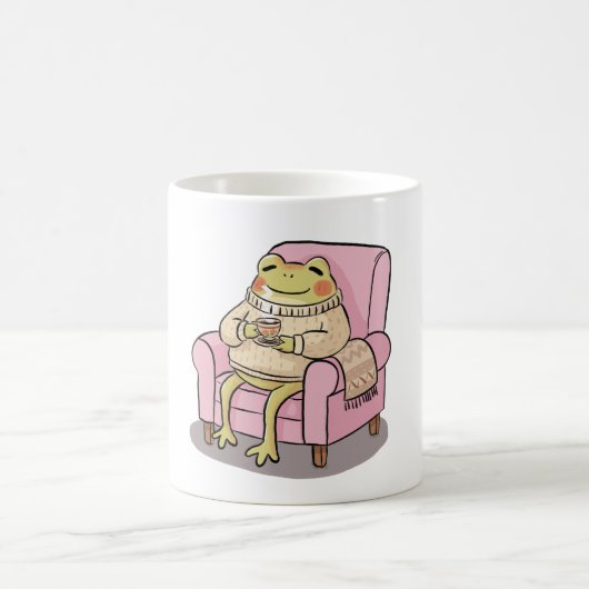 Cozy Frog Drinking Tea On Sofa Illustration Koffiemok (Center)