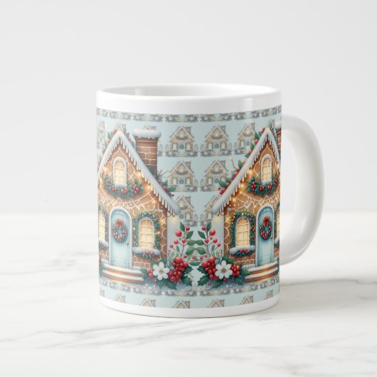 Cozy Gingerbread House Holiday Illustration Extra Grote Beker (Voorkant rechts)