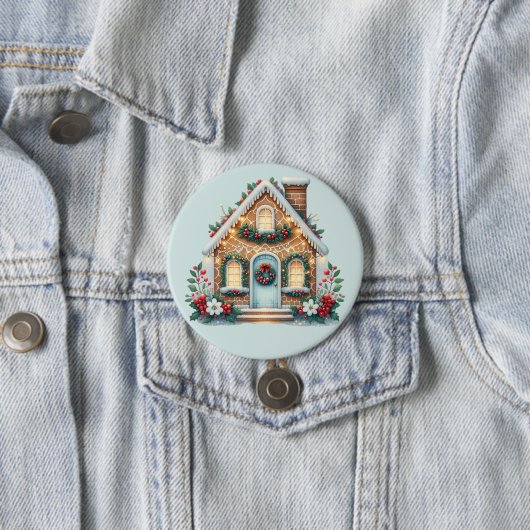 Cozy Gingerbread House Holiday Illustration Ronde Button 7,6 Cm (In situ)