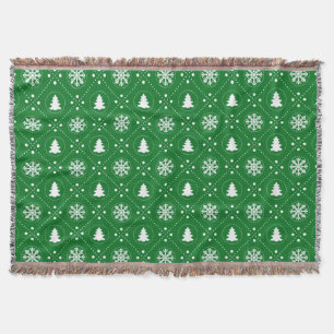 Cozy Green White Snowflakes Kerstbomen Design Deken