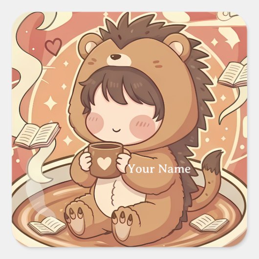 Cozy Hedgehog Coffee Vierkante Sticker Journal (Voorkant)