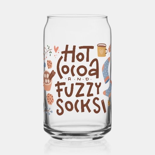 Cozy Hot Cocoa en Fuzzy Sokken Ontwerp Blikvorm Glas (Voorkant)