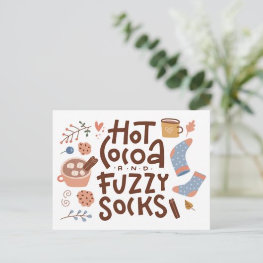 Cozy Hot Cocoa en Fuzzy Sokken Ontwerp Briefkaart (Staand voorkant)