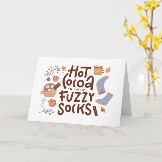 Cozy Hot Cocoa en Fuzzy Sokken Ontwerp Kaart (Gele Bloem)