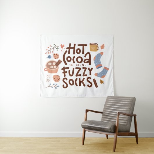 Cozy Hot Cocoa en Fuzzy Sokken Ontwerp Wandkleed (In Situ (horizontaal))