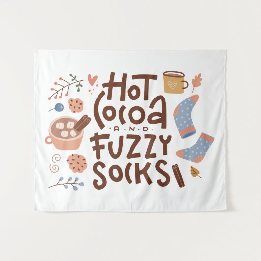 Cozy Hot Cocoa en Fuzzy Sokken Ontwerp Wandkleed (Voorkant (horizontaal))