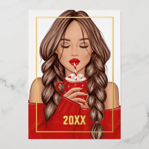 Cozy Hot Cocoa Kerstmis Folie Feestdagenkaart