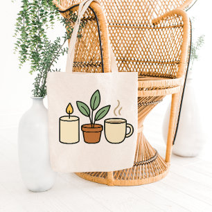 Cozy Kaars-, Plant- en Mok-tasontwerp Draagtas