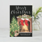 Cozy Kerstboom Fireplace Aangepaste feestdag Kaart (Staand voorkant)