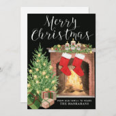 Cozy Kerstboom Fireplace Aangepaste feestdag Kaart (Voorkant / Achterkant)