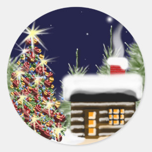 Cozy KerstCabin Ronde Sticker