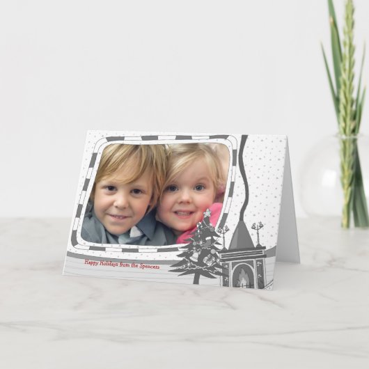 Cozy kerstfireplace Foto Wenskaart Feestdagen Kaart (Voorkant)