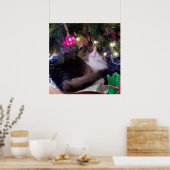 Cozy kerstkat onder boom poster (Keuken)