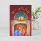 Cozy Kerstmis Fuzzy Socket, Warm Glow Fireplace Kaart (Staand voorkant)