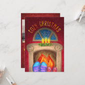 Cozy Kerstmis Fuzzy Socket, Warm Glow Fireplace Kaart (Voorkant / Achterkant in situ)