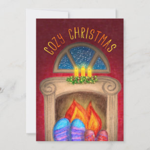 Cozy Kerstmis Fuzzy Socket, Warm Glow Fireplace Kaart